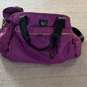 Hayden-Harnett Magenta Nylon Tote with Black Handles